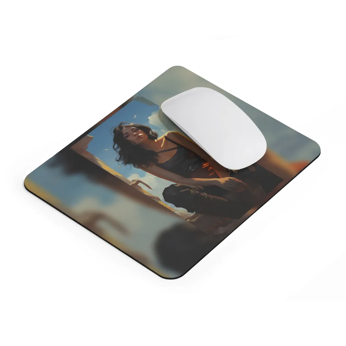 Urban Moment: Person in Front of Building with Tree - Mouse Pad