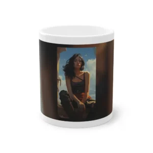 Woman Seated Under Blue Sky Mug