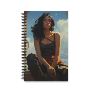 Woman Seated Under Blue Sky Spiral Notebook