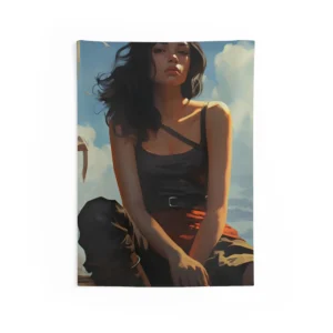 Woman Seated Under Blue Sky Wall Tapestry
