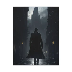 Man Walking Rainy Gothic Street Canvas Print