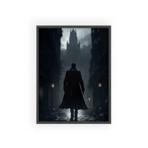 Man Walking Rainy Gothic Street Framed Poster