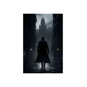 Man Walking Rainy Gothic Street Metal Poster