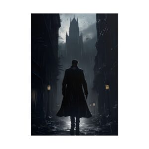 Man Walking Rainy Gothic Street Poster