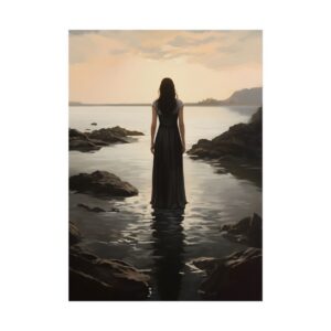 Woman at Dusk Shore Poster