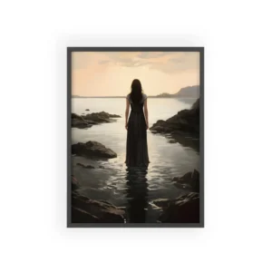 Woman at Dusk Shore Framed Poster