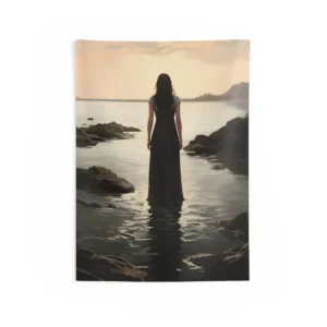 Woman at Dusk Shore Wall Tapestry