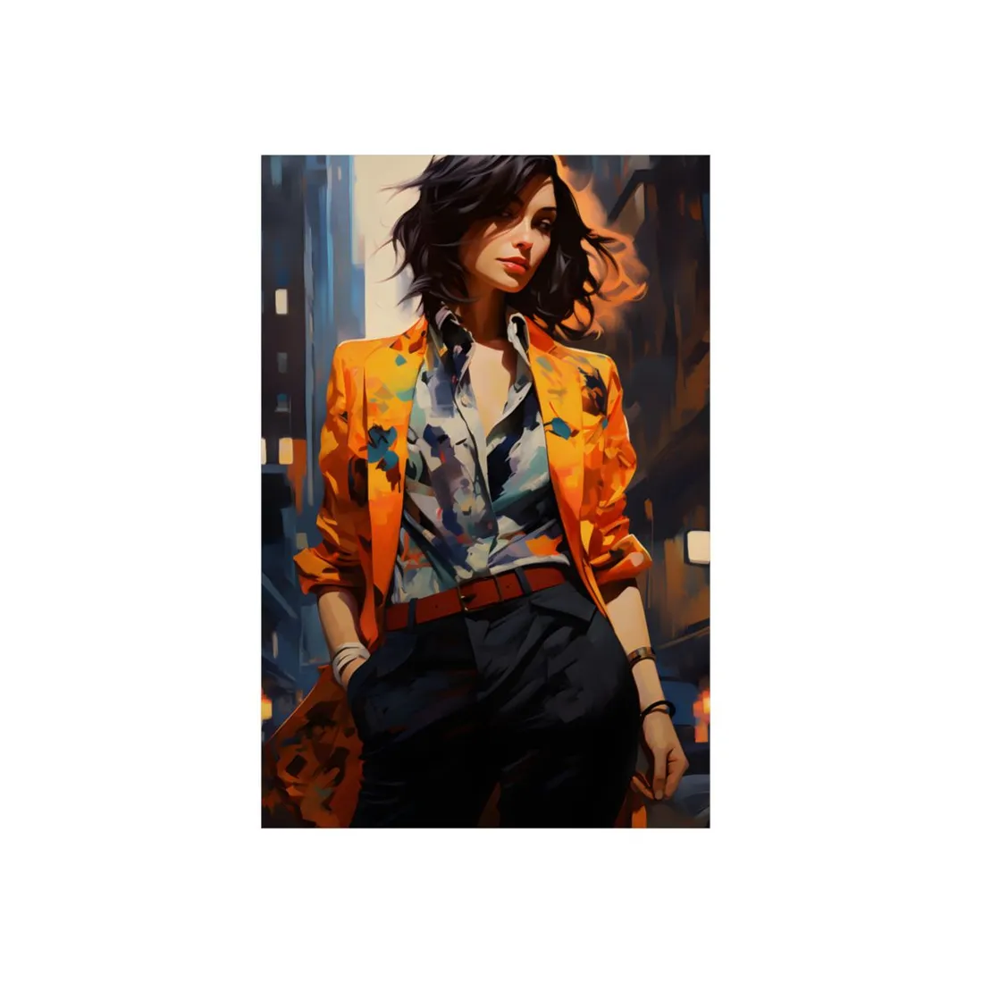 Urban Youthful Portrait: Fashionable City Style Digital Art - Metal Poster