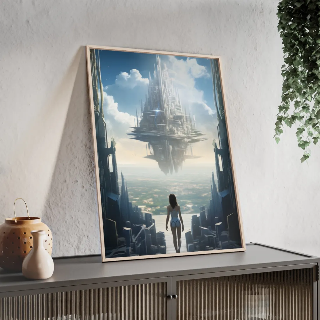 Urgent Gathering in Dystopian Landscape: A Vision of Perfection - Framed Poster