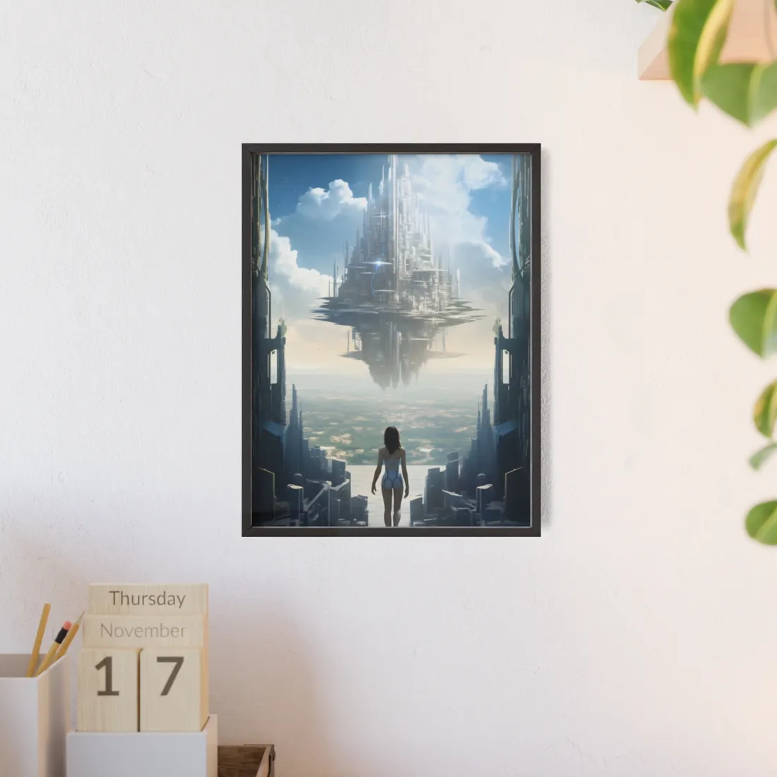 Urgent Gathering in Dystopian Landscape: A Vision of Perfection - Framed Poster