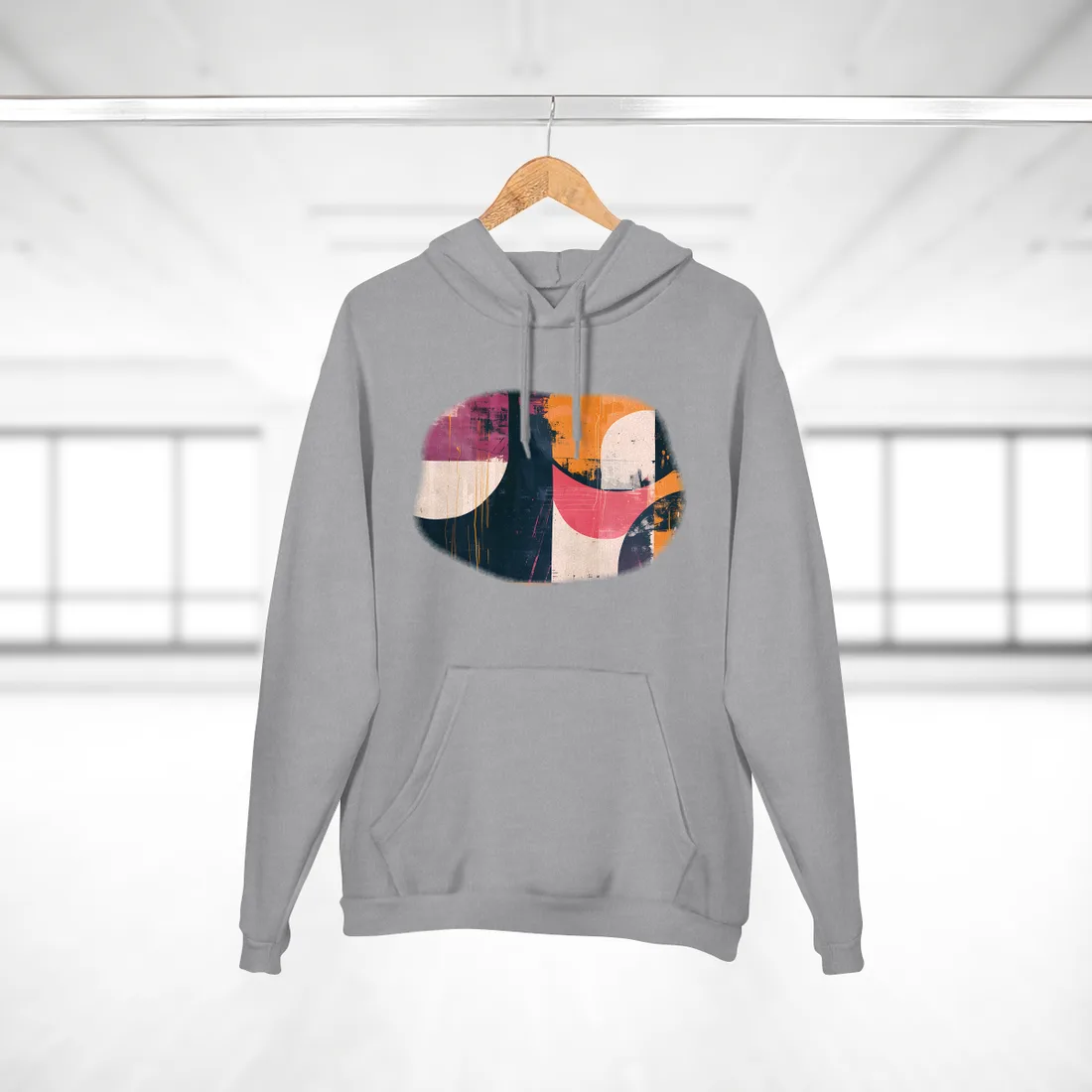 Vibrant Abstract Geometries: Colorful Artwork in Bold Shades - Hoodie (Heather Grey)