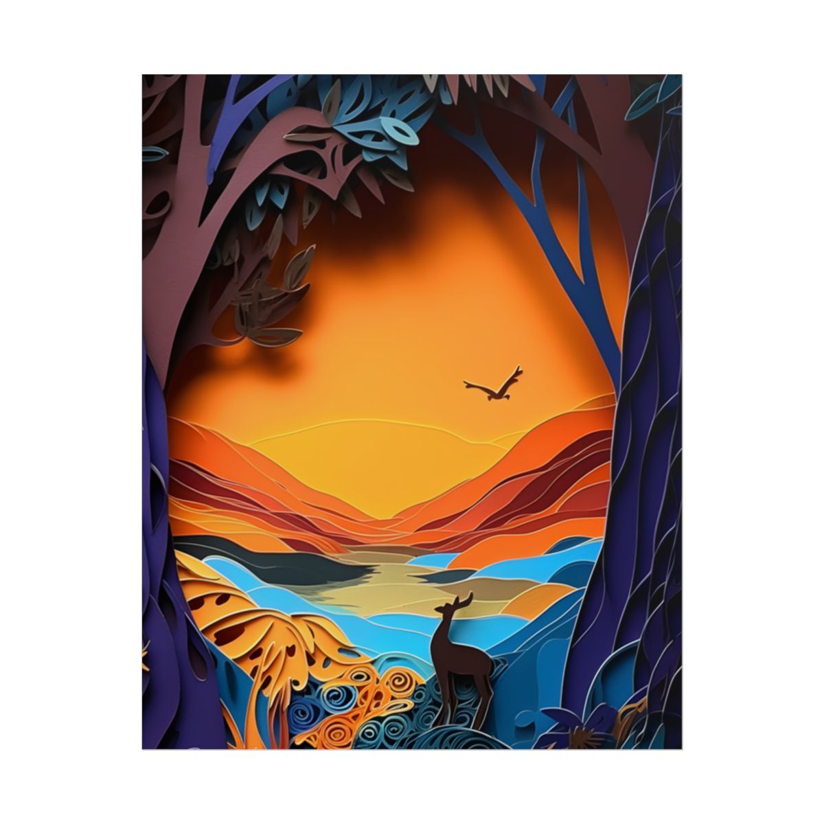 Vibrant African Landscape: Colorful Paper Quilling Artwork - Poster