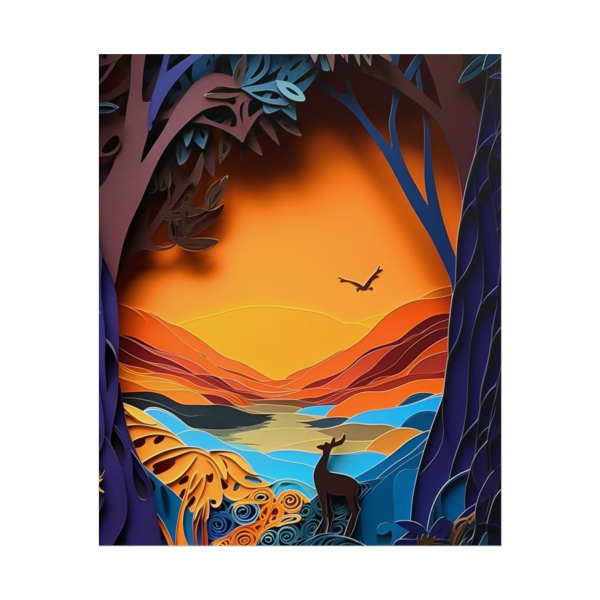 Vibrant African Landscape: Colorful Paper Quilling Artwork - Poster