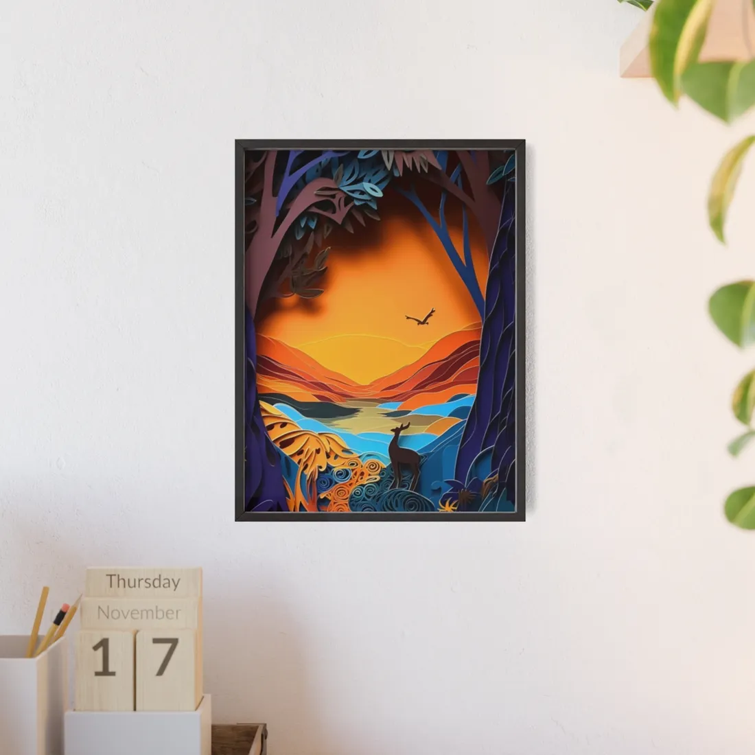 Vibrant African Landscape: Colorful Paper Quilling - Framed Poster