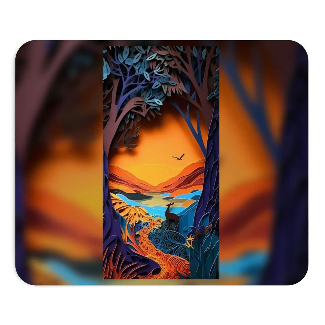 Vibrant African Landscape: Colorful Paper Quilling - Mouse Pad