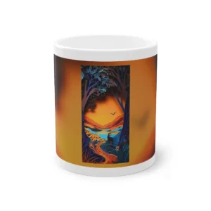 Sunset Forest Lake: Deer Silhouette Paper Quilling Scene Mug
