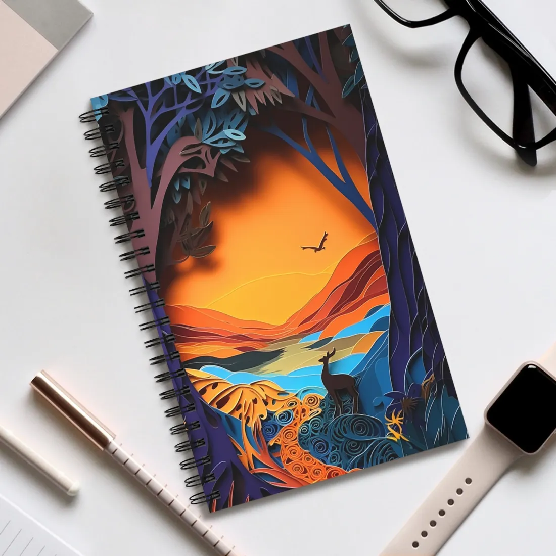Vibrant African Landscape: Colorful Paper Quilling - Spiral Notebook