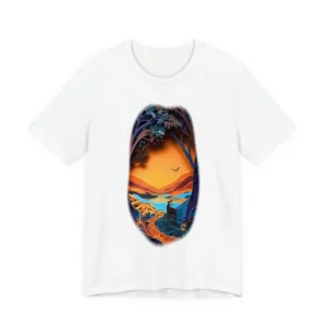 Sunset Forest Lake: Deer Silhouette Paper Quilling Scene T-Shirt