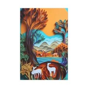 Paper Quilling Deer Landscape Canvas Print