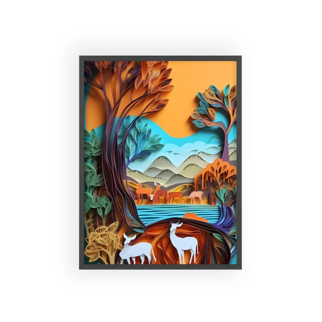 Vibrant African Landscape: Eye-Catching Paper Quilling Art - Framed Poster
