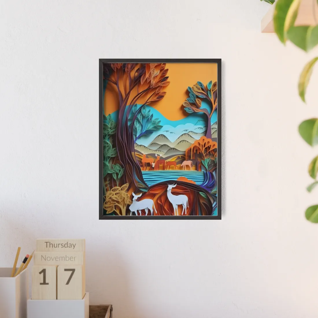 Vibrant African Landscape: Eye-Catching Paper Quilling Art - Framed Poster