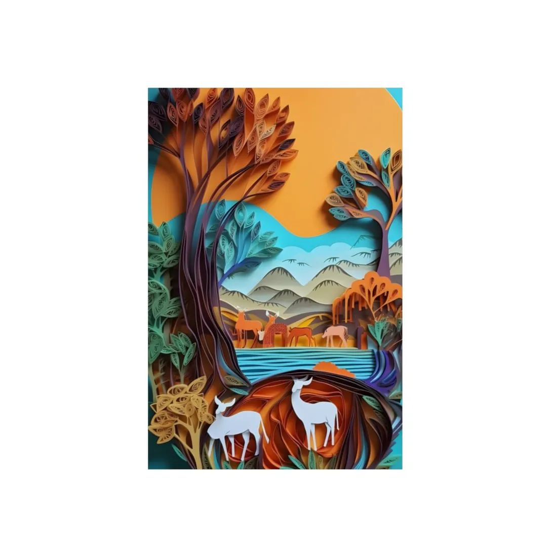 Vibrant African Landscape: Eye-Catching Paper Quilling Art - Metal Poster