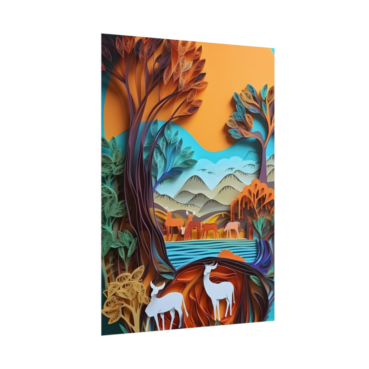 Vibrant African Landscape: Eye-Catching Paper Quilling Art - Poster