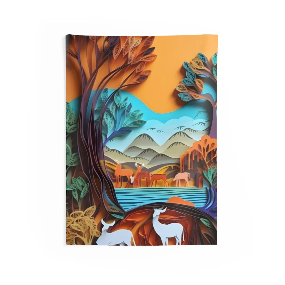 Vibrant African Landscape: Eye-Catching Paper Quilling Art - Wall Tapestry