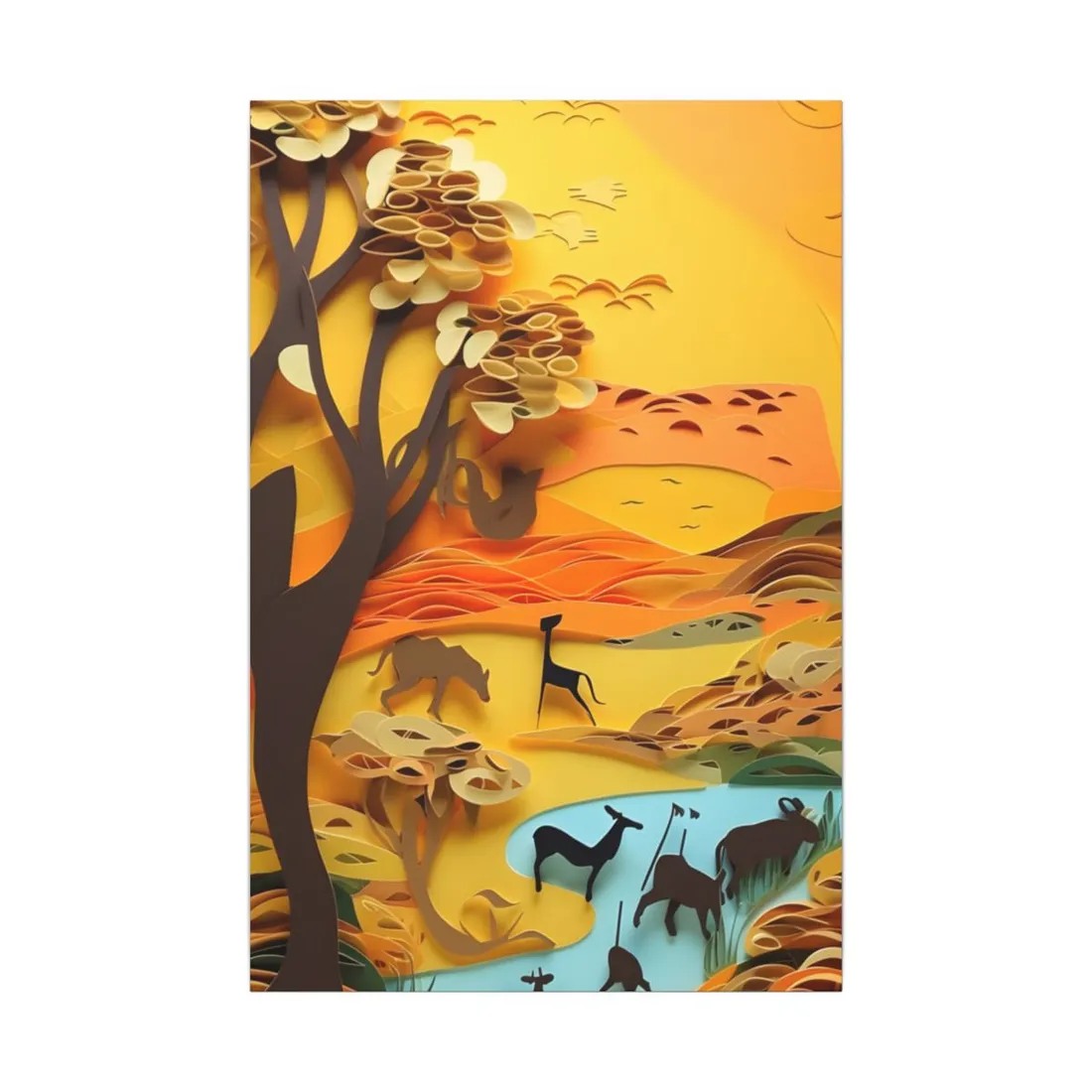 Vibrant African Landscape: Paper Quilling Art - Canvas