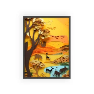 Paper-Cut Savanna Waterhole Framed Poster