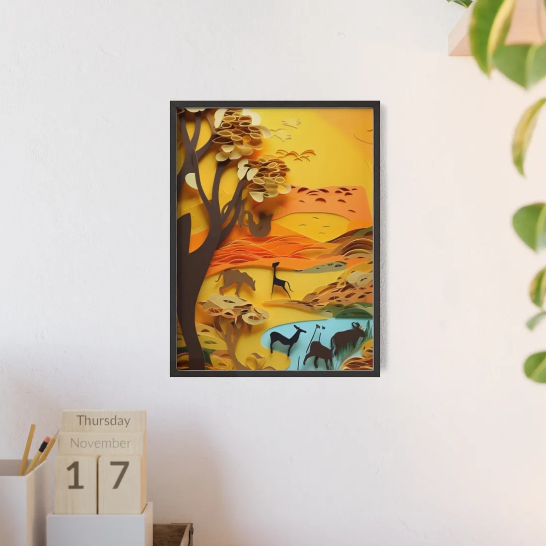 Vibrant African Landscape: Paper Quilling Art - Framed Poster