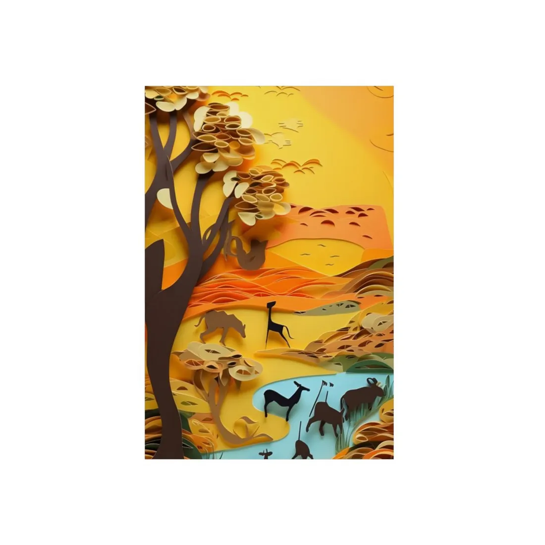 Vibrant African Landscape: Paper Quilling Art - Metal Poster