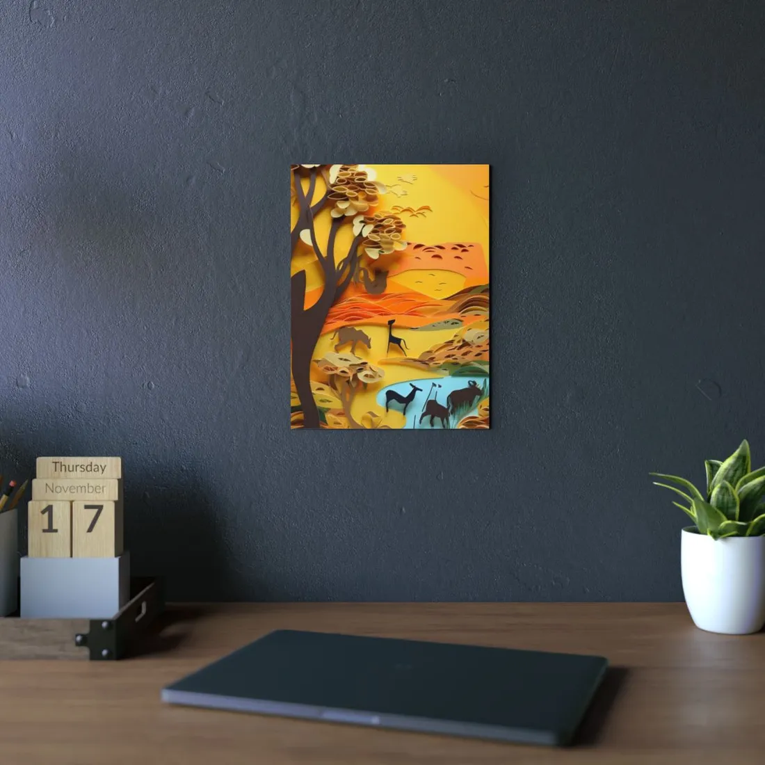 Vibrant African Landscape: Paper Quilling Art - Metal Poster