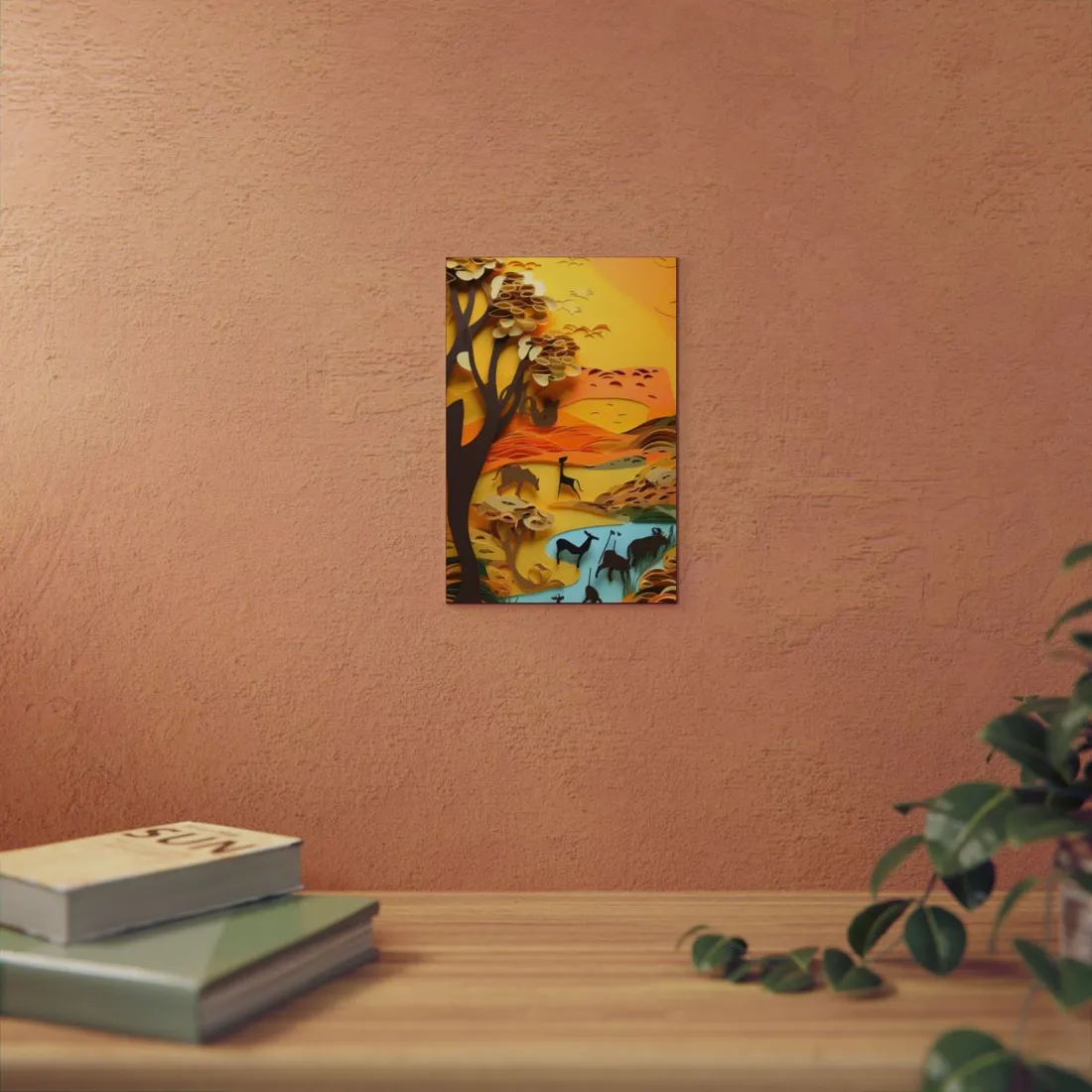 Vibrant African Landscape: Paper Quilling Art - Metal Poster