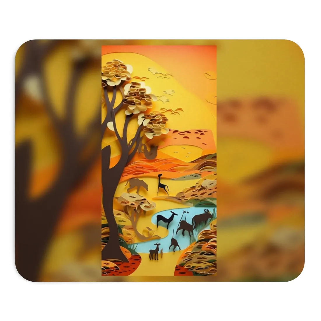 Vibrant African Landscape: Paper Quilling Art - Mouse Pad