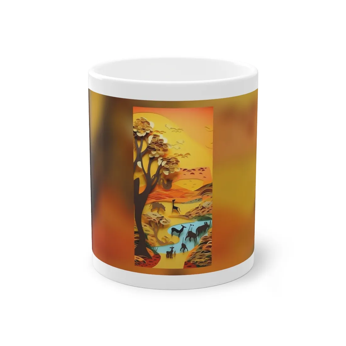 Vibrant African Landscape: Paper Quilling Art - Mug
