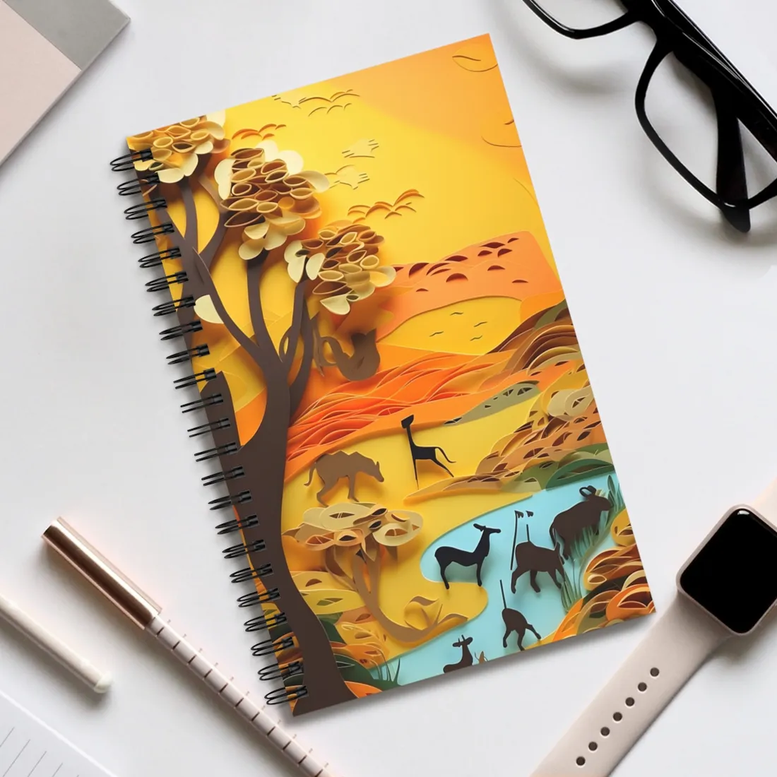 Vibrant African Landscape: Paper Quilling Art - Spiral Notebook