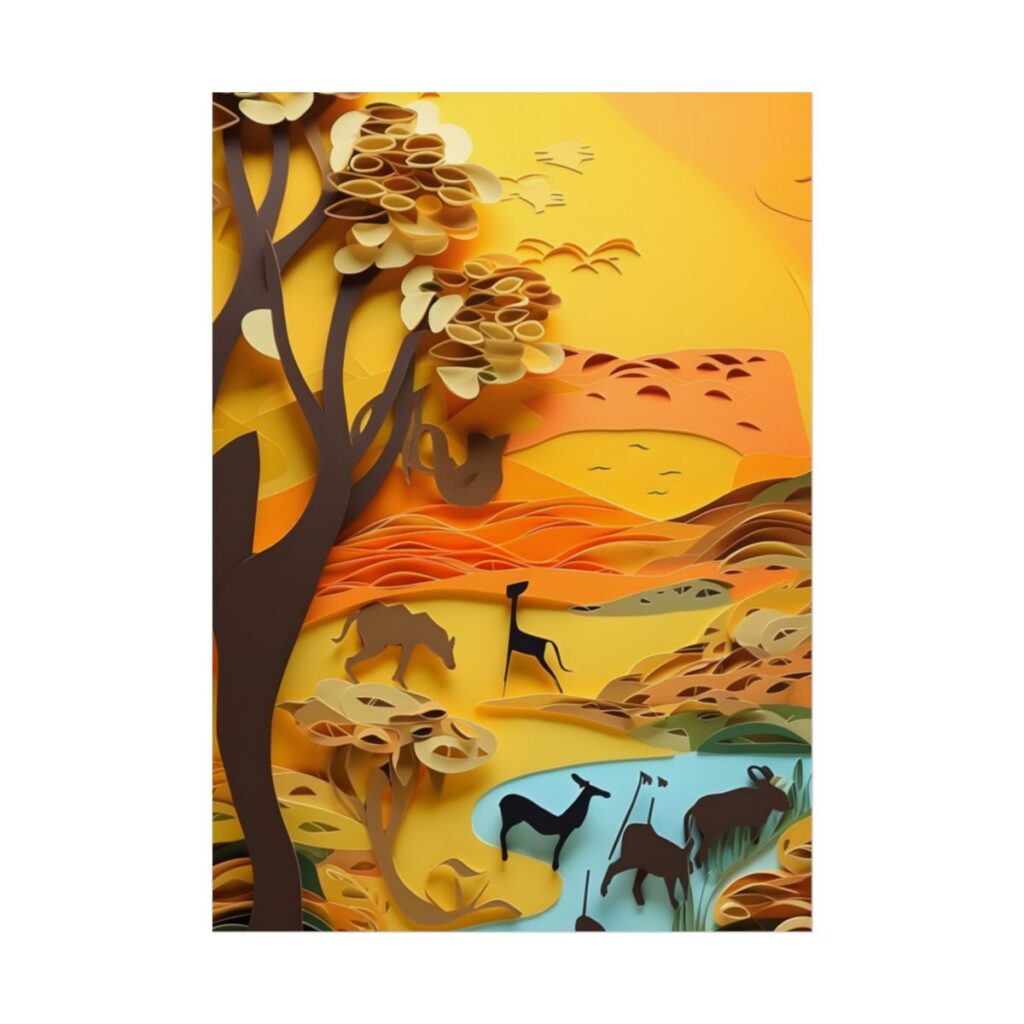 Vibrant African Landscape: Paper Quilling Art - Poster