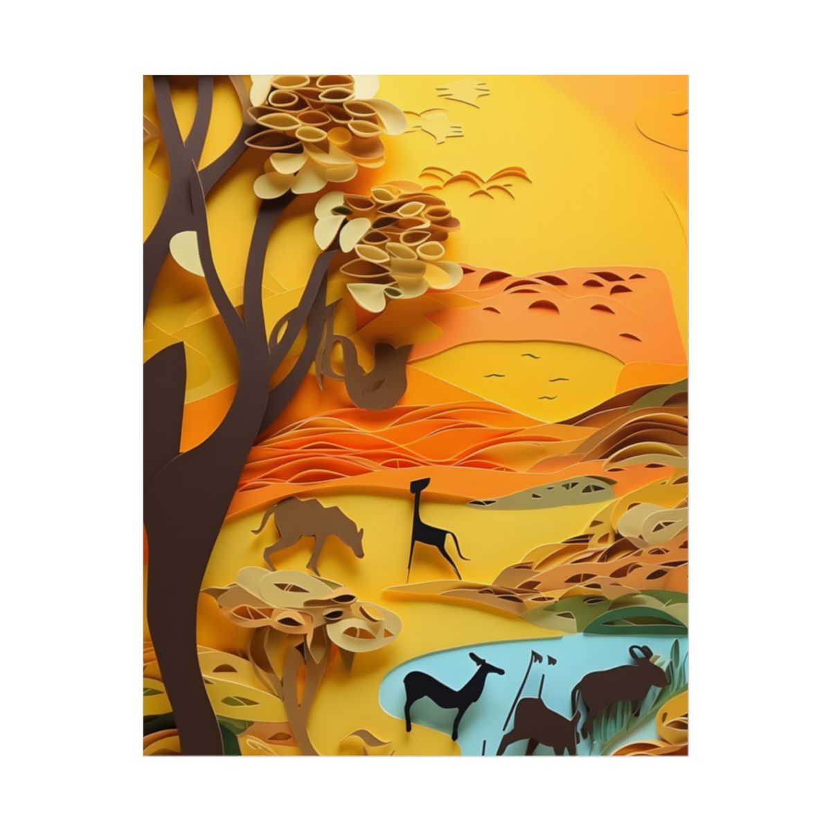 Vibrant African Landscape: Paper Quilling Art - Poster