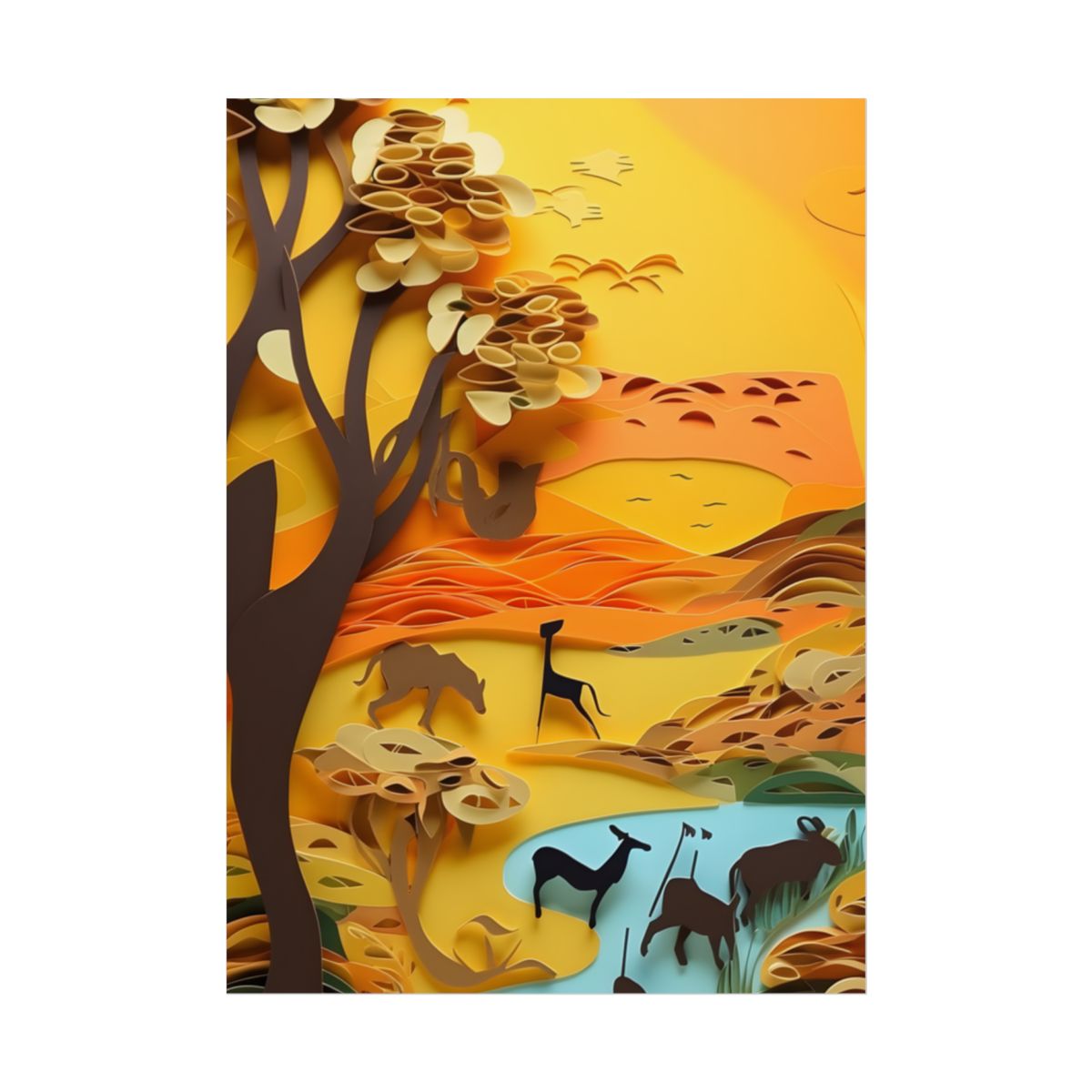 Vibrant African Landscape: Paper Quilling Art - Poster
