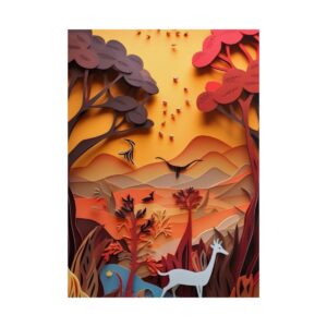 Paper Cut Deer Landscape Poster