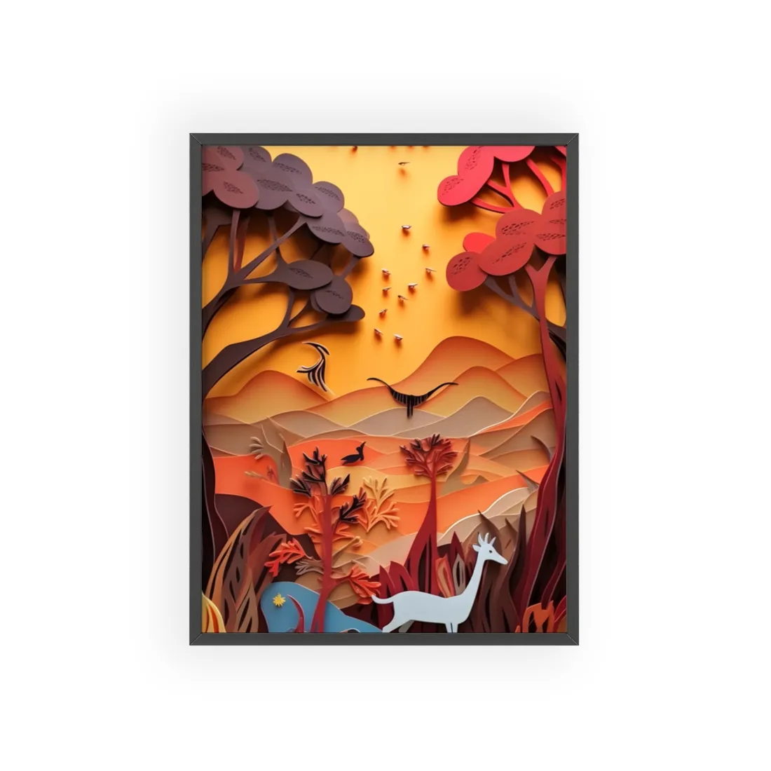 Vibrant African Quilled Landscape: Colorful Paper - Framed Poster