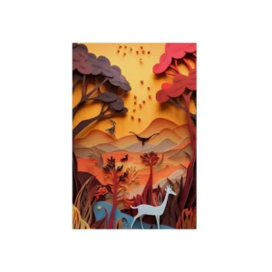 Paper Cut Deer Landscape Metal Poster