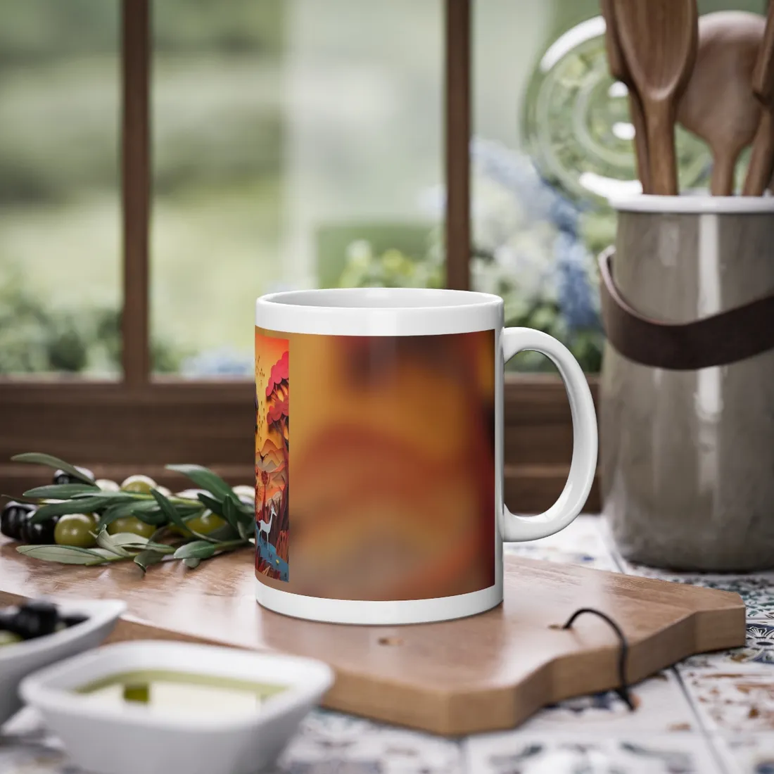 Vibrant African Quilled Landscape: Colorful Paper - Mug