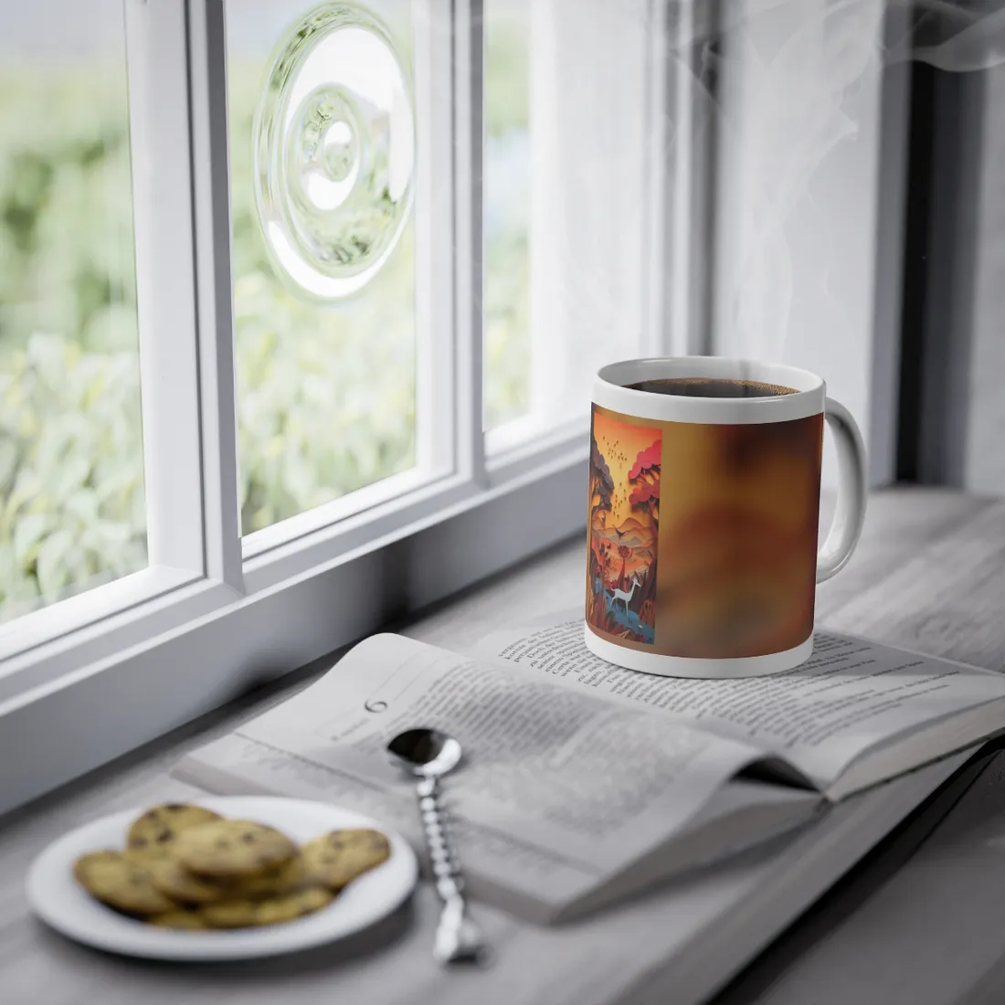 Vibrant African Quilled Landscape: Colorful Paper - Mug