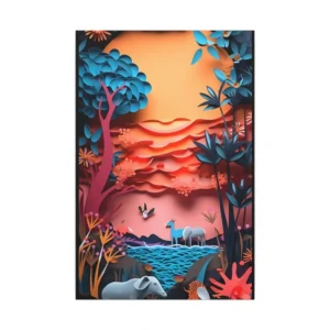 Paper Cut Jungle Sunset Canvas Print