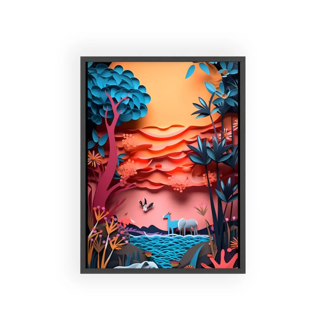 Vibrant African Quilling Landscape: Colorful Paper Art - Framed Poster