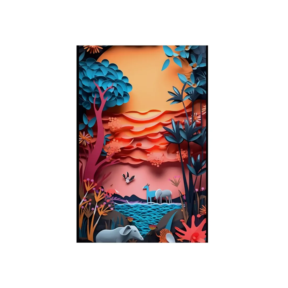 Vibrant African Quilling Landscape: Colorful Paper Art - Metal Poster
