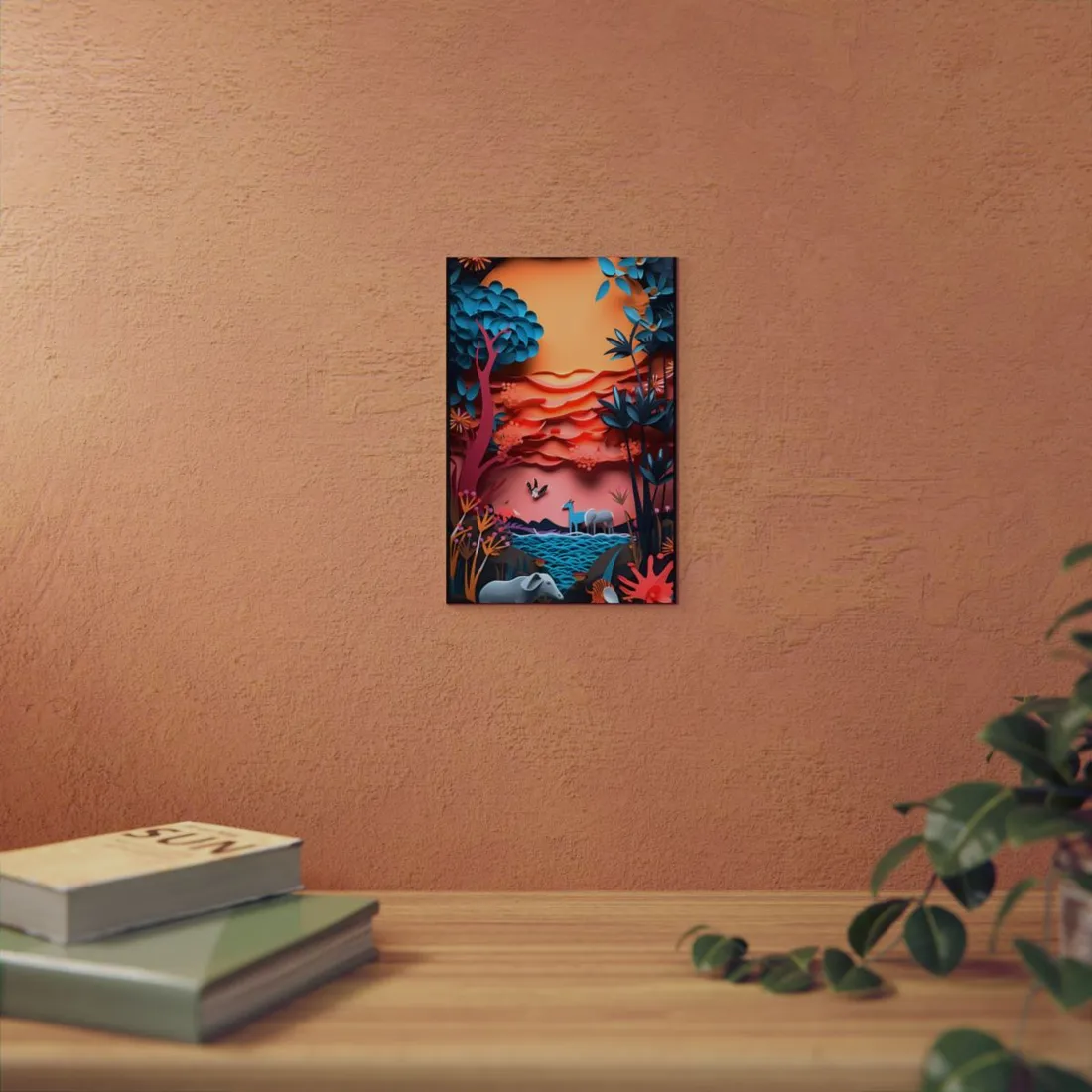 Vibrant African Quilling Landscape: Colorful Paper Art - Metal Poster