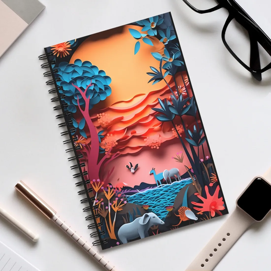 Vibrant African Quilling Landscape: Colorful Paper Art - Spiral Notebook